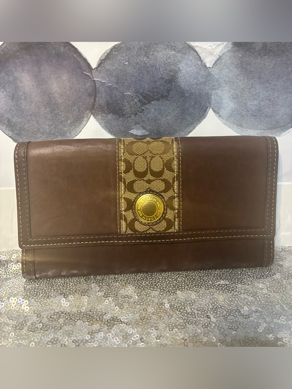 Vintage Coach Brown Signature Leather Trifold Wallet